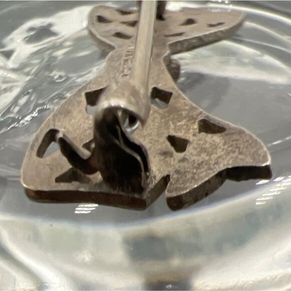 1930s Sterling Silver Brooch Pin Filigree Blue Stone Center Floral Vintage 925 - Picture 7 of 8